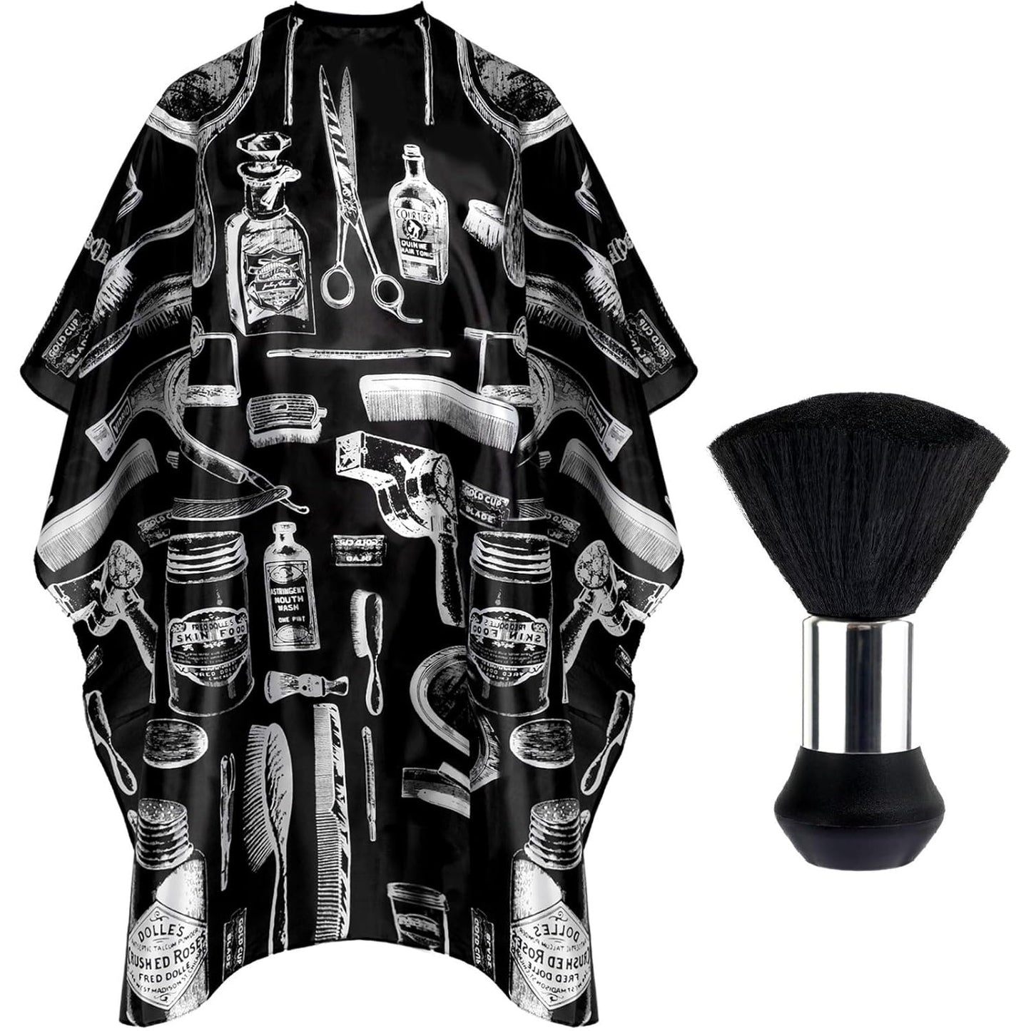 FEBSNOW Hair Cutting Cape Kit,Professional Barber Cape with Neck Duster Brush for Adults Waterproof Hairdressing Salon Cape with Adjustable Closure Snap Salon Barber Supplies