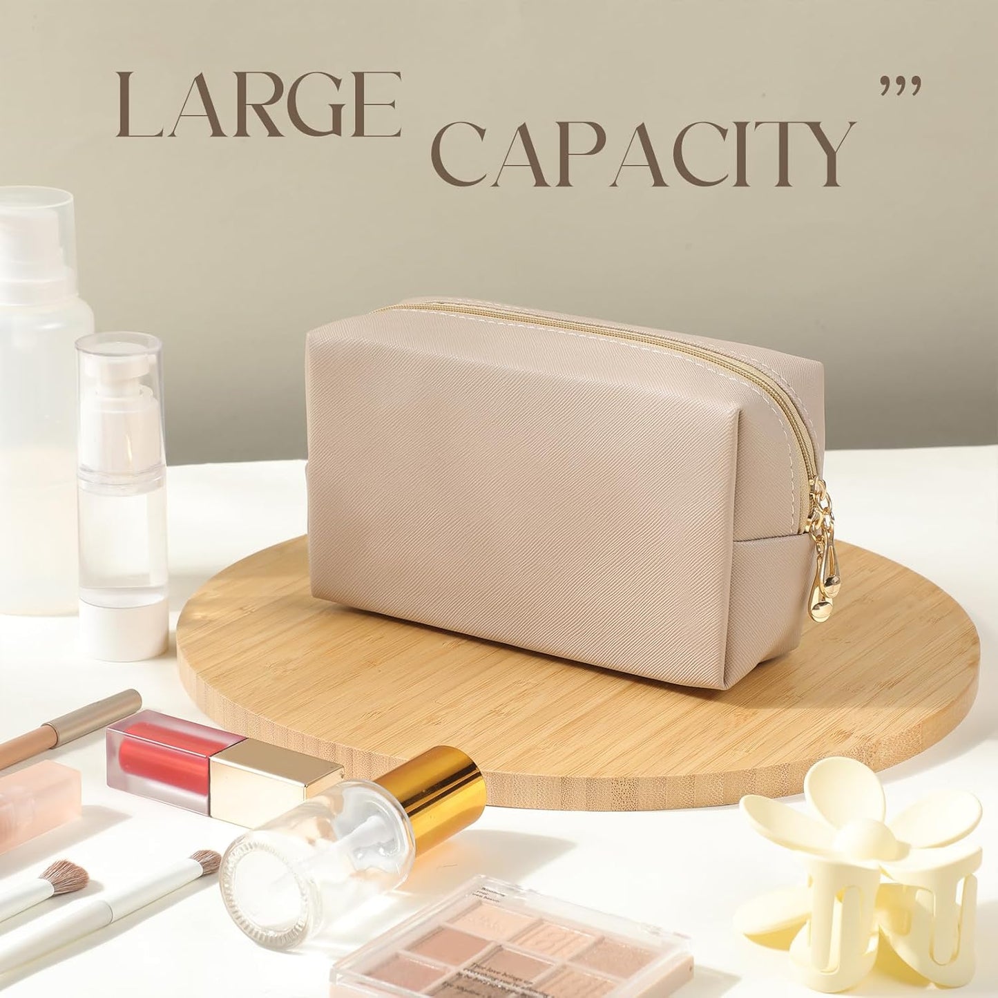 Kigeli 15 Pcs Aesthetic Makeup Bags PU Leather Cosmetic Pouches Waterproof Plain Toiletry Bags Makeup Pouches Bulk for Women Party Gift Travel Storage Organizer (Nude Color)