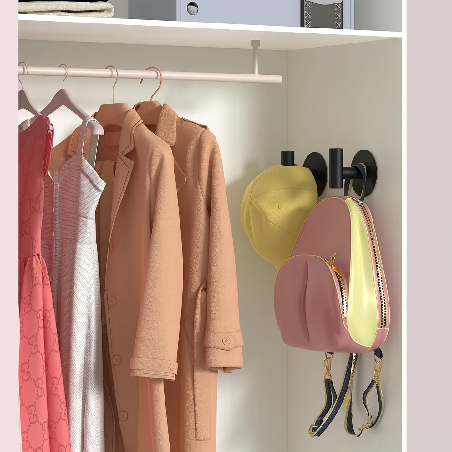 Self-Adhesive Coat Hooks, Stainless Steel Heavy Duty Wall Hooks, Towel Hooks for Hanging Robes, Aprons, Coats and Hats in Bathrooms,Kitchens and Hotels(2 Pack, Black)