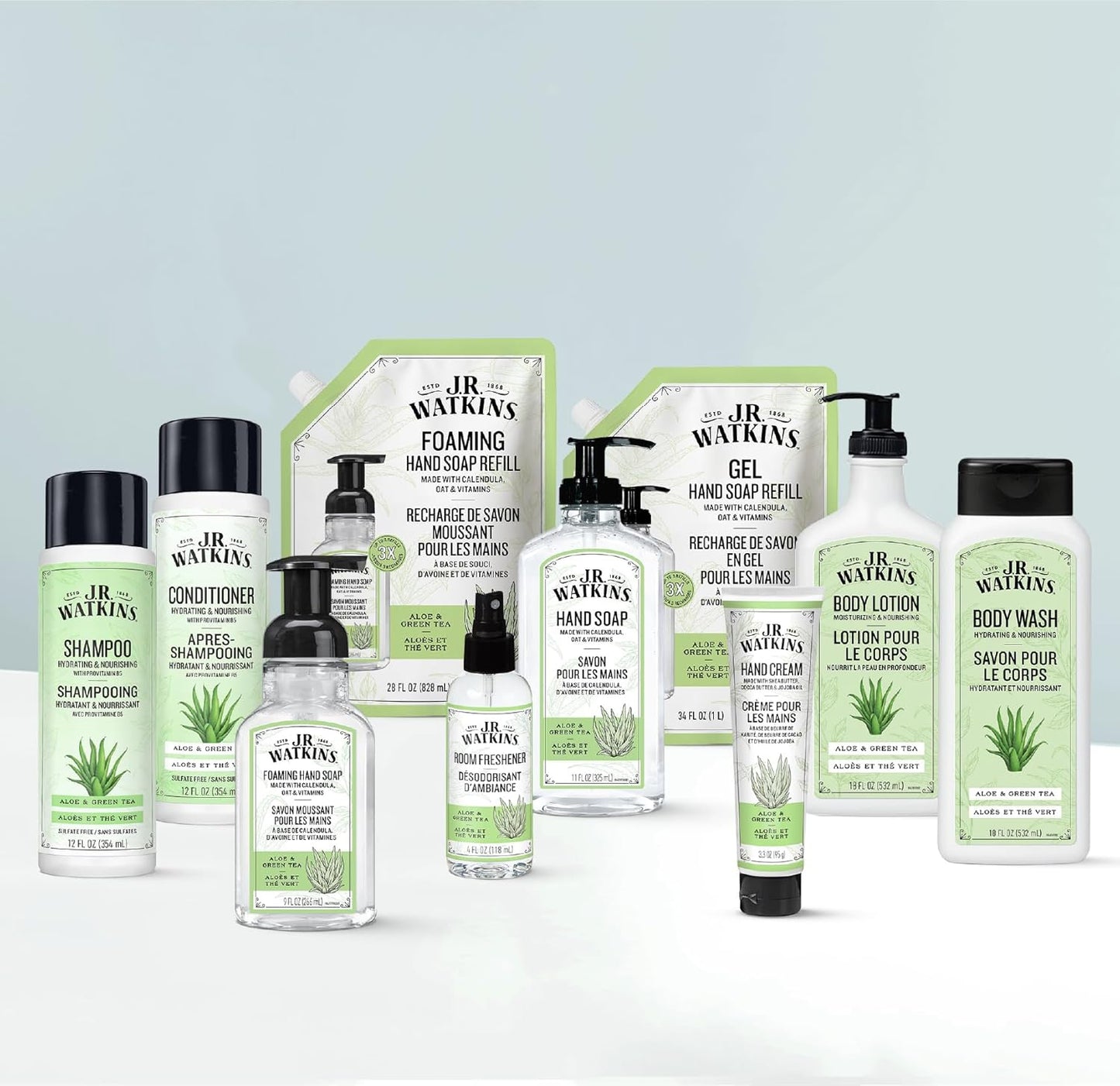 J.R. Watkins Gel Hand Soap Refill, Moisturizing Hand Wash, Formulated with Plant-Based Cleansers, Alcohol-Free, Cruelty-Free, Aloe & Green Tea, 34 Fl Oz, 2 Pack