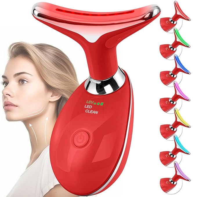 Red-Light-Therapy-for-Face and Neck, Face 𝖲 culpting Wand Facial Massager with 7 Color (Red)