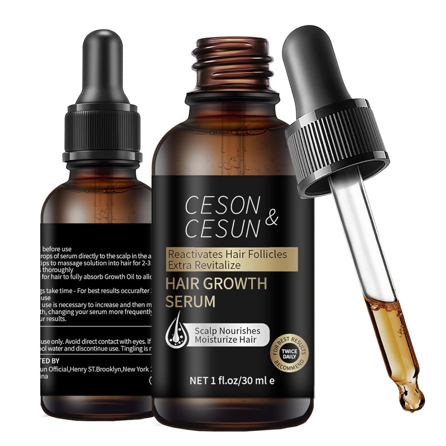 Ceson&Cesun Hair Growth Serum/Scalp Oil - Biotin & Rosemary Castor Oil Treatment for Stronger Thicker Longer Hair, Water-Based – Natural Hair Growth Thickening Treatment for Men & Women