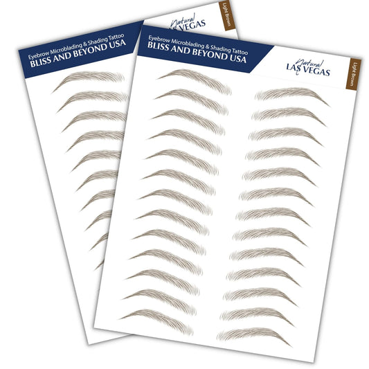 Bliss and Beyond USA, 2 sheets eyebrow tattoo waterproof sticker, Long Lasting, Natural Looking Eyebrow for Alopecia, Chemo, Cancer gift. Same Size eyebrow tattoos (Natural Las Vegas, Light Brown)
