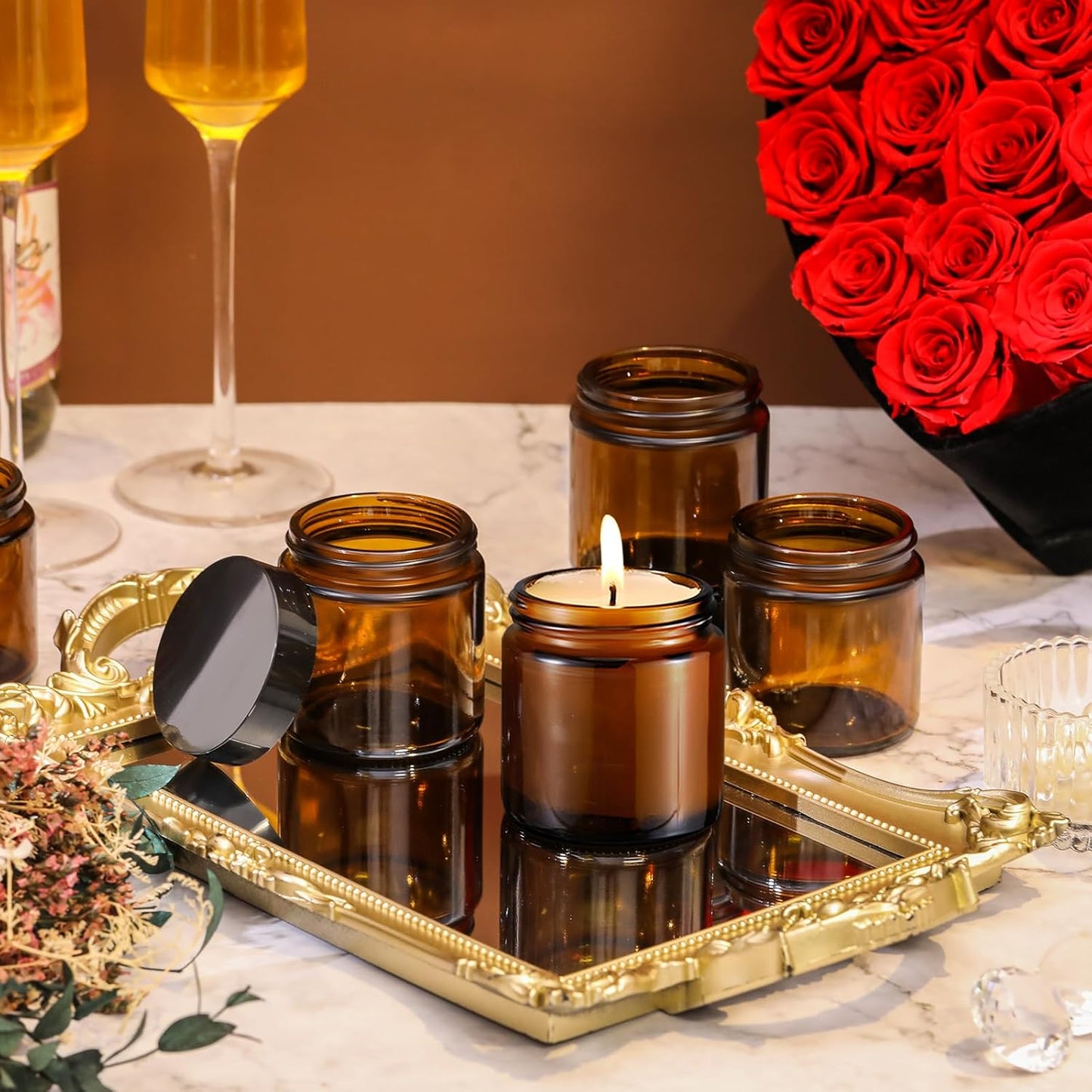 Norme 120 Pcs 4 oz Glass Jars with Lids Leakproof Round Airtight Empty Cosmetic Jars with Inner Liners Lid for Storing Lotions Powder Ointments Candle Making Tins (Black,Amber)