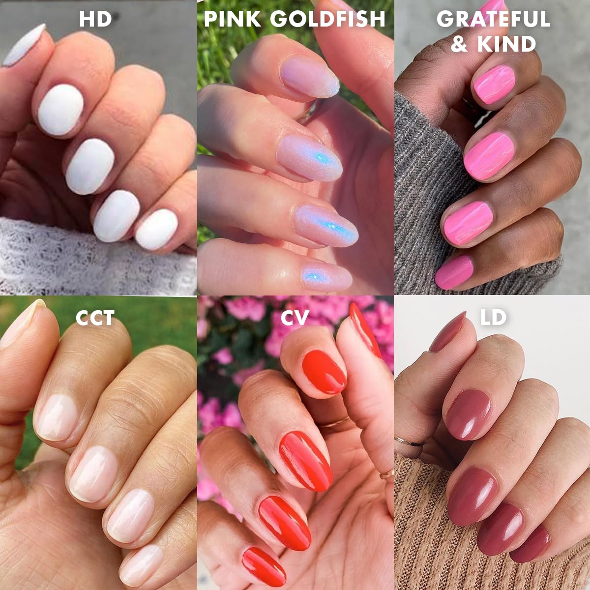 Olive & June Long Lasting Nail Polish Set | Includes 6 Chip-Resistant Shades (Pink Goldfish, HD, Grateful & Kind, CCT, LD, CV) + Top Coat | Vegan, Cruelty-Free | Salon-Quality at Home
