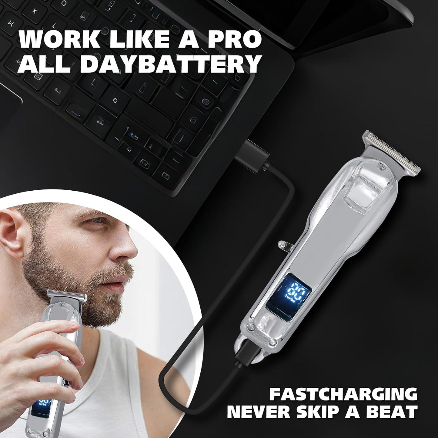 Professional Hair Clippers for Men, Cordless Trimmer Set with LCD Display, 7000rpm High-Speed Motor, Set of Tools for Home and Professional Hairdressers