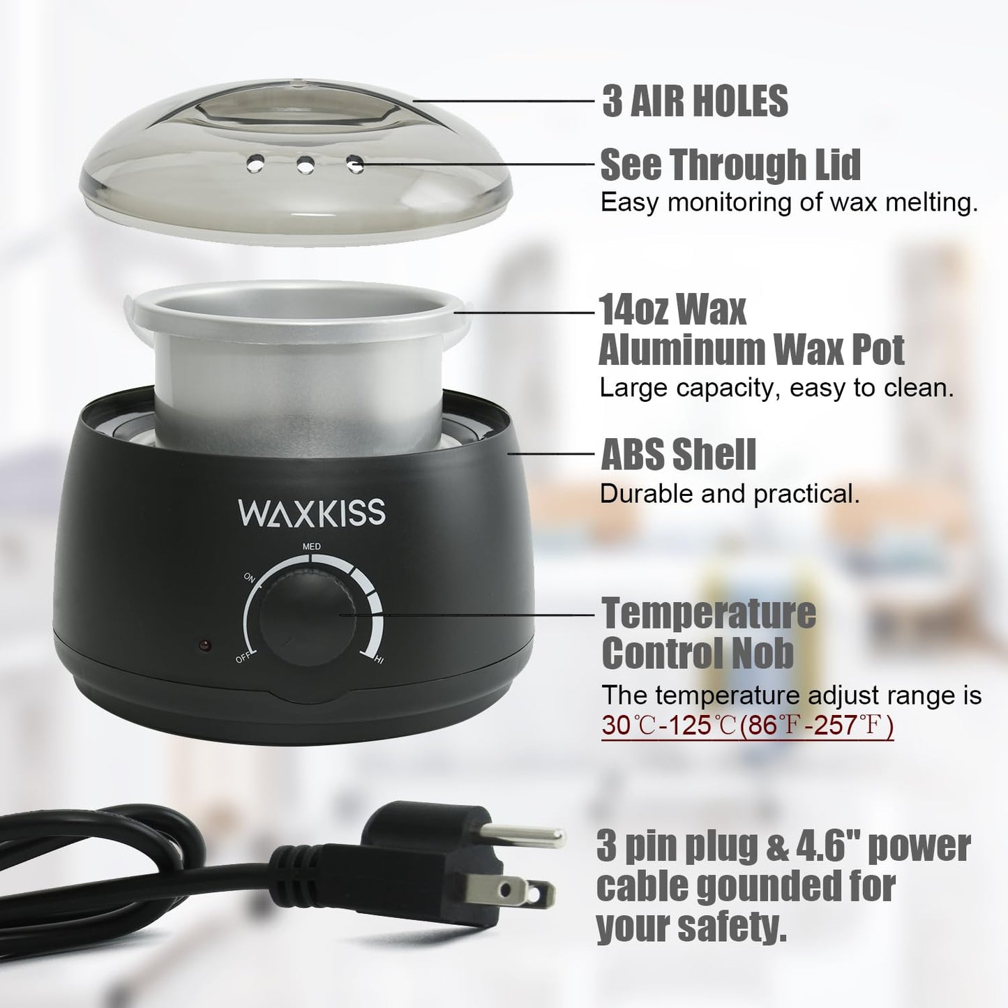 Waxkiss 14Oz Wax Warmer for Hair Removal, Professional Wax Melting Machine for Women Men With Aluminum Pot And See-Through Lid