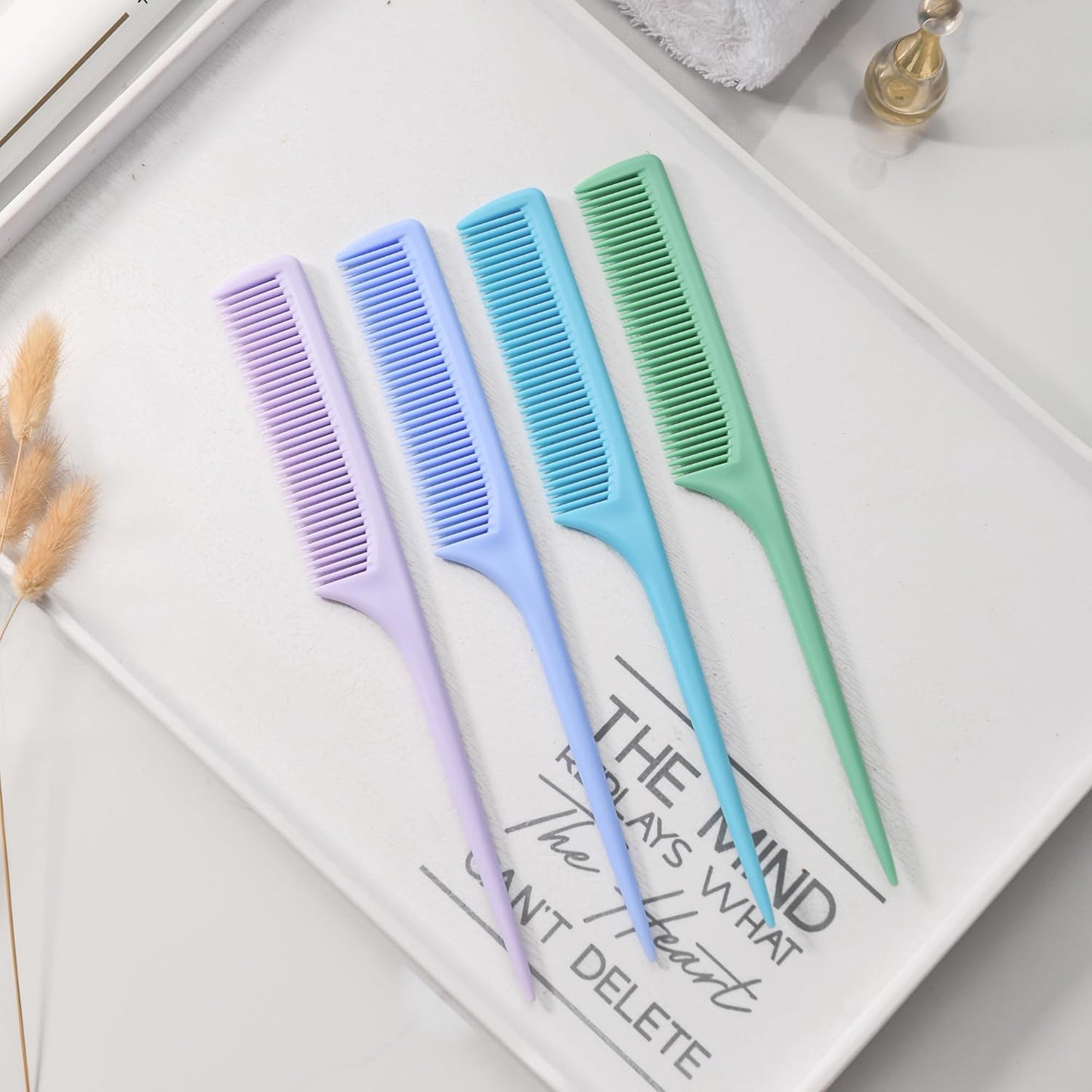 4 Pcs Rattail Combs for Women -Fine Tooth Styling Comb with Ergonomic Handle, Anti-Static Heat-Resistant Professional Hair Parting Tools for Smooth Detangling, Updos & Salon-Perfect Hairstyles.