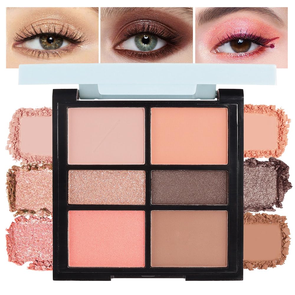 Six-Color Eyeshadow Makeup Palette, Cocoa RoseGold DarkBrown ChampagneGold Orange Nude Eyeshadows, Blendable Matte and Shimmer, Long-Lasting -Waterproof-Cruelty-Free With Built-In Mirror - 02#