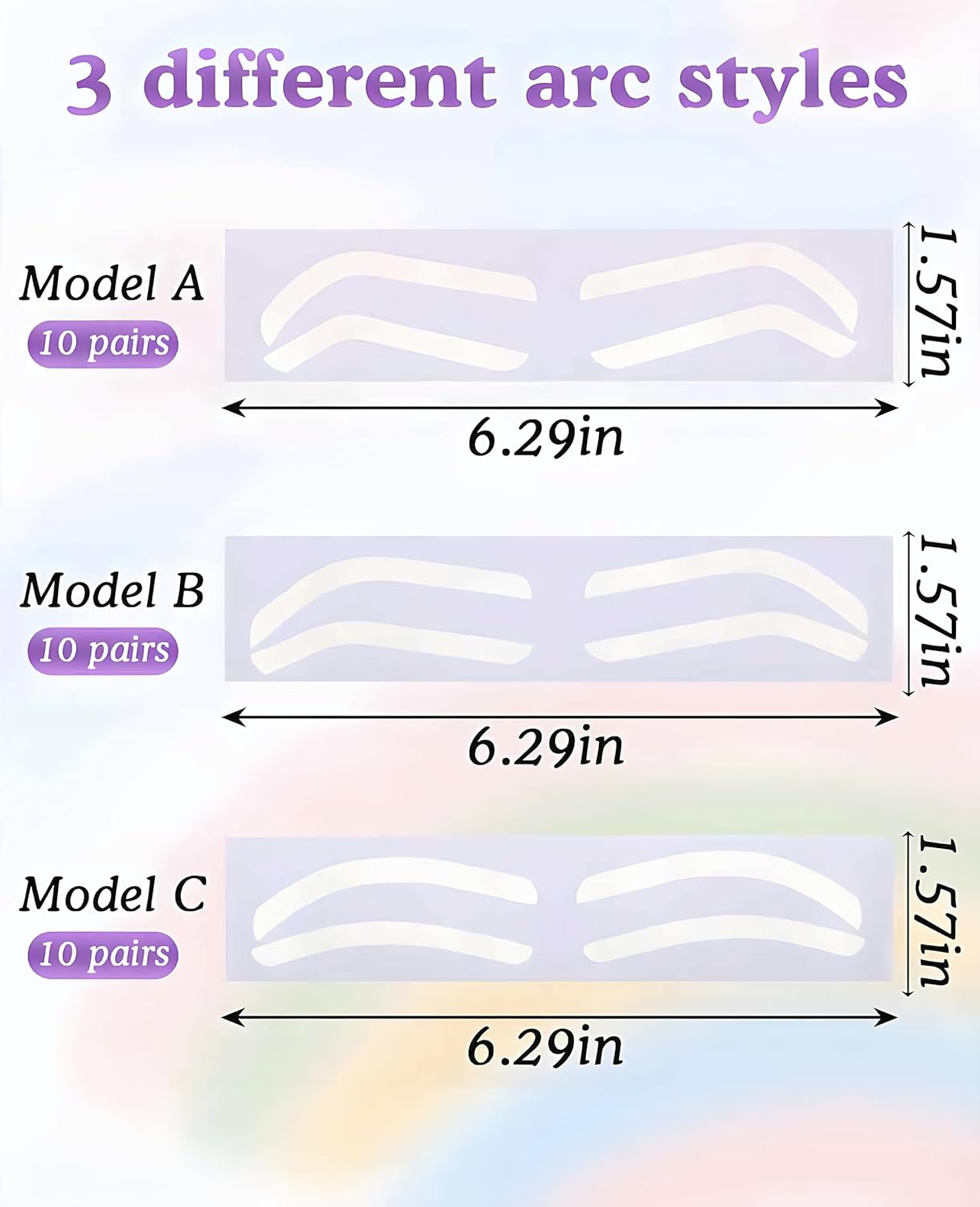90 Pairs Eyebrow Stickers Stencils, 3 Shapes Disposable Eyebrow Tape Strips for Tinting