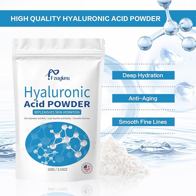 New Hyaluronic Acid Powder - Hyaluronic Acid Serum Low Molecular Weight, Vegan & Water-Soluble Pure Moisturizing for DIY Face (100g)