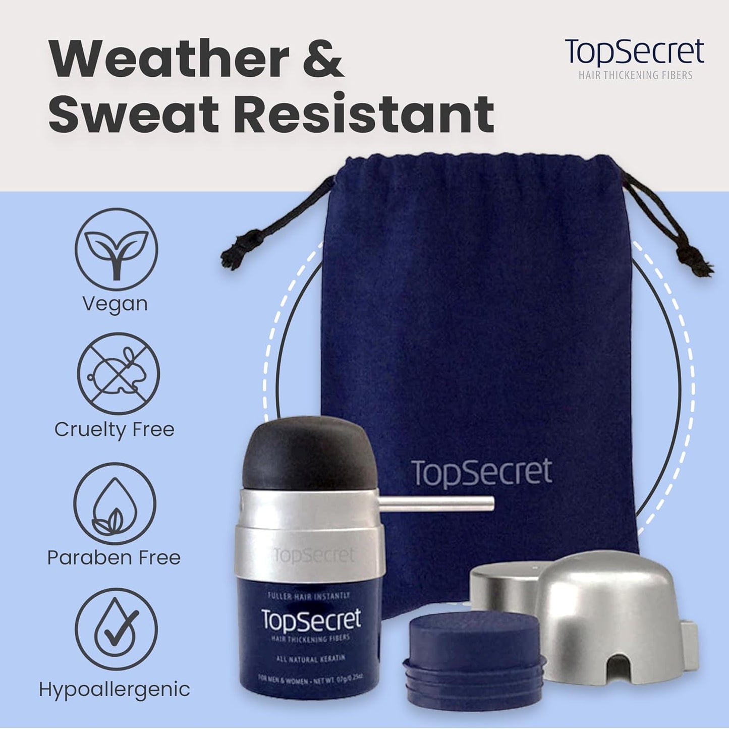 Top Secret Hair Thickening Building Fibers Applicator Included - Undetectable & Natural Hair Filler for Men & Women - Instantly Fill In Fine Thinning Hair - Weather & Sweat Resistant (Black, Travel)