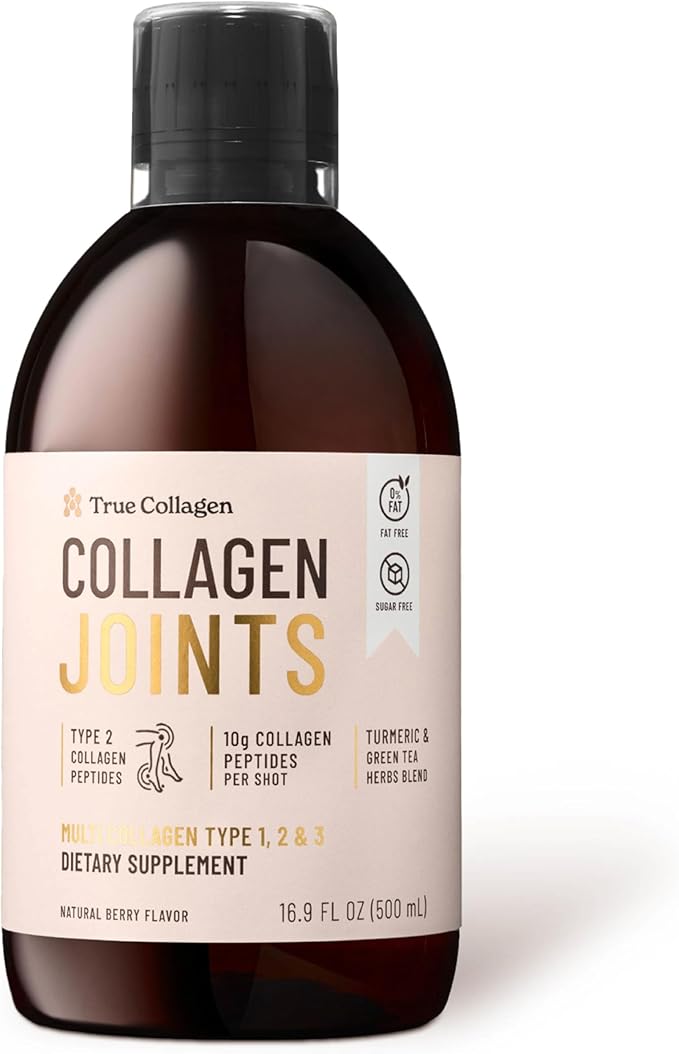 True Collagen Joints | 10,000 mg Hydrolyzed Collagen Liquid Supplement - 500 ml, 20 Day Supply | Glucosamine, MSM and Chondroitin to Support Joints | Fat-Free, Sugar-Free, 100% Natural Berry Flavor