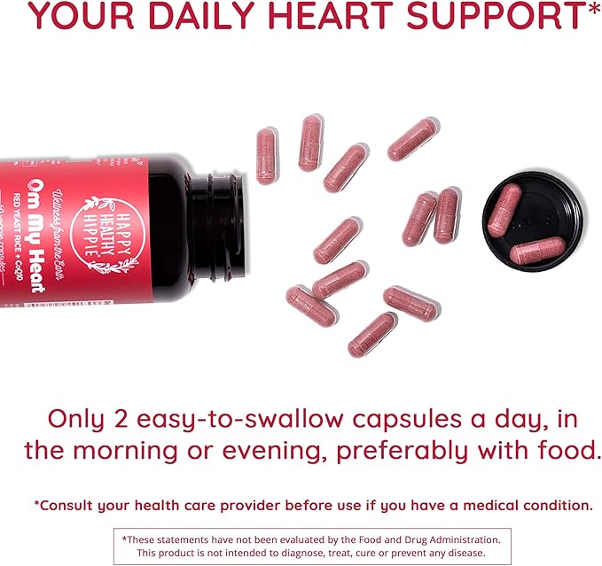 Happy Healthy Hippie Red Yeast Rice with CoQ10 Supplement & Vegan Collagen Builder w/Hyaluronic