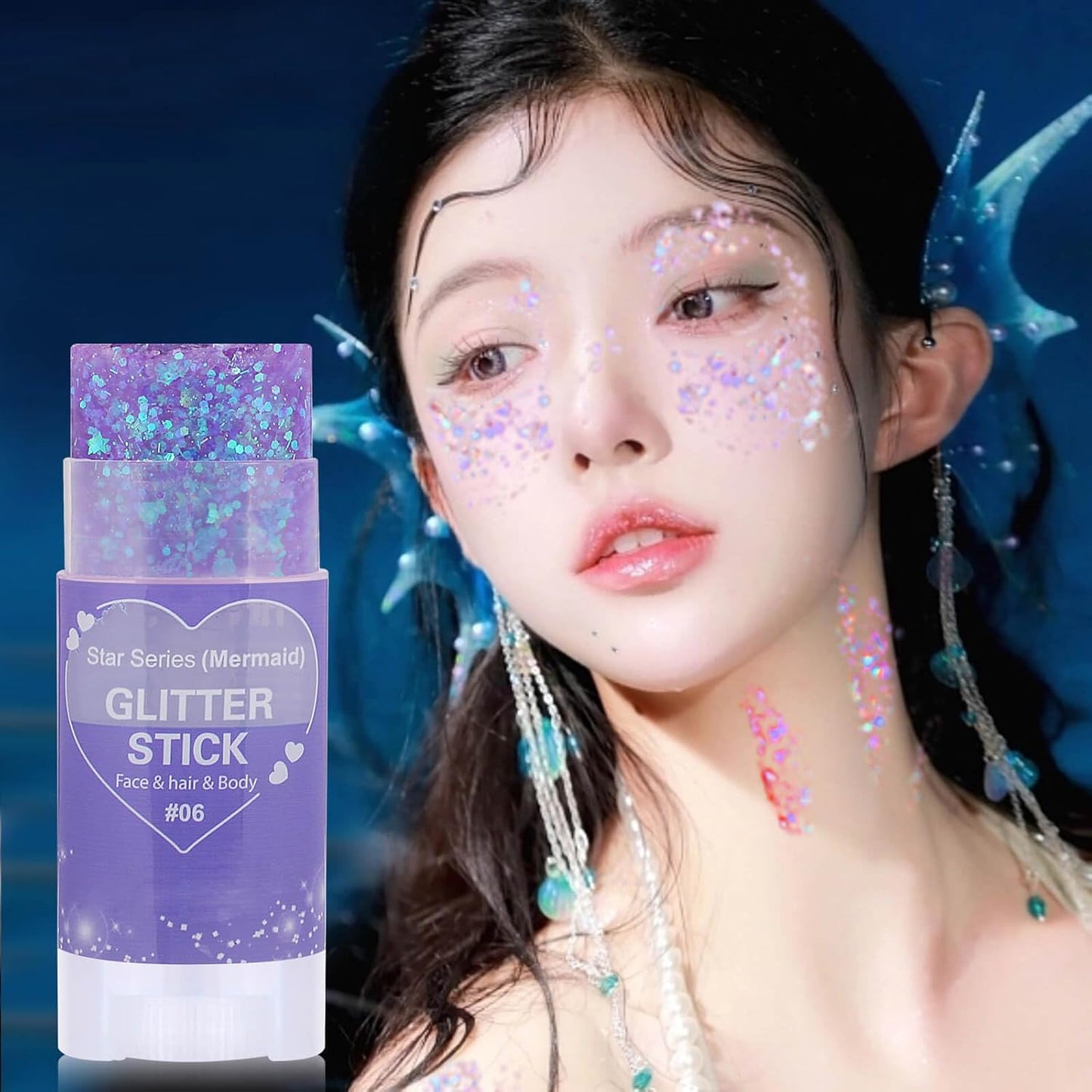 Purple Hair Glitter Stick,Rave Body Face Glitter Makeup,Mermaid Costume Waterproof Singer Concert Outfits for Women,Mardi Gras Accessories Chunky Glitter Sequins Body Paint
