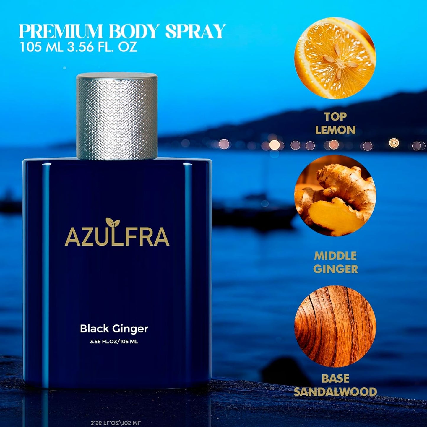 Body Spray for Men, Mens Body Refreshing Spray, Notes of Lemon Ginger and Sandalwood, 3.56 Fl.Oz