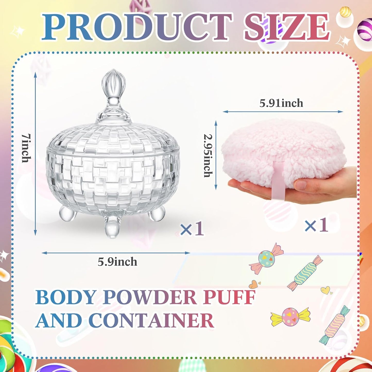 Tioncy 2 Pcs Extra Large Dusting Powder Puff and Container 6'' Body Powder Puff and Crystal Container for Women Soft Washable Reusable Velour Face(Clear)