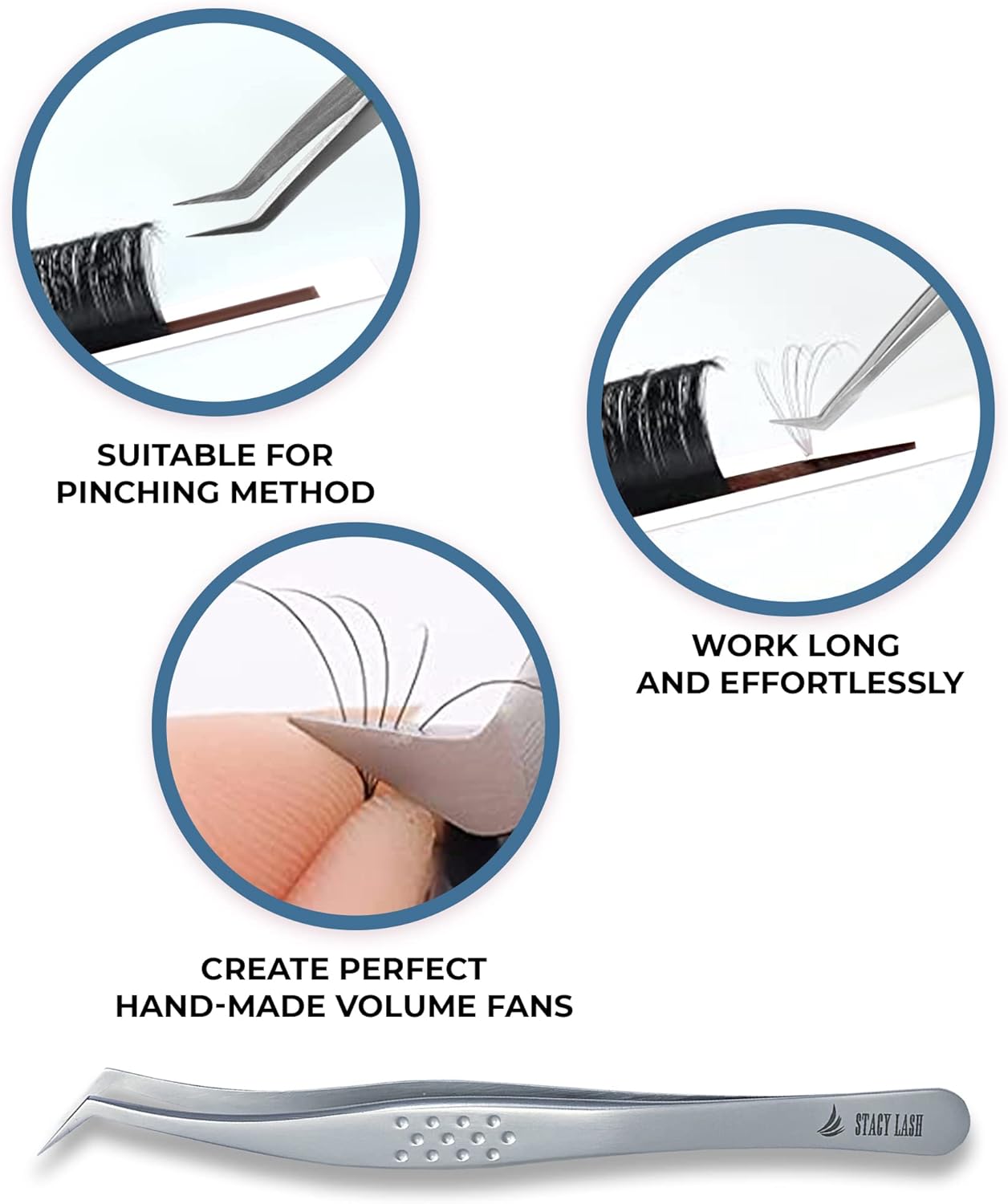 Stacy Lash STL-14 Curved Eyelash Extension Tweezers/Supplies for Classic Extensions & Volume Premade Fans/Precision Tools for False Lashes Application/Eyelashes Applicator/Beauty Accessories