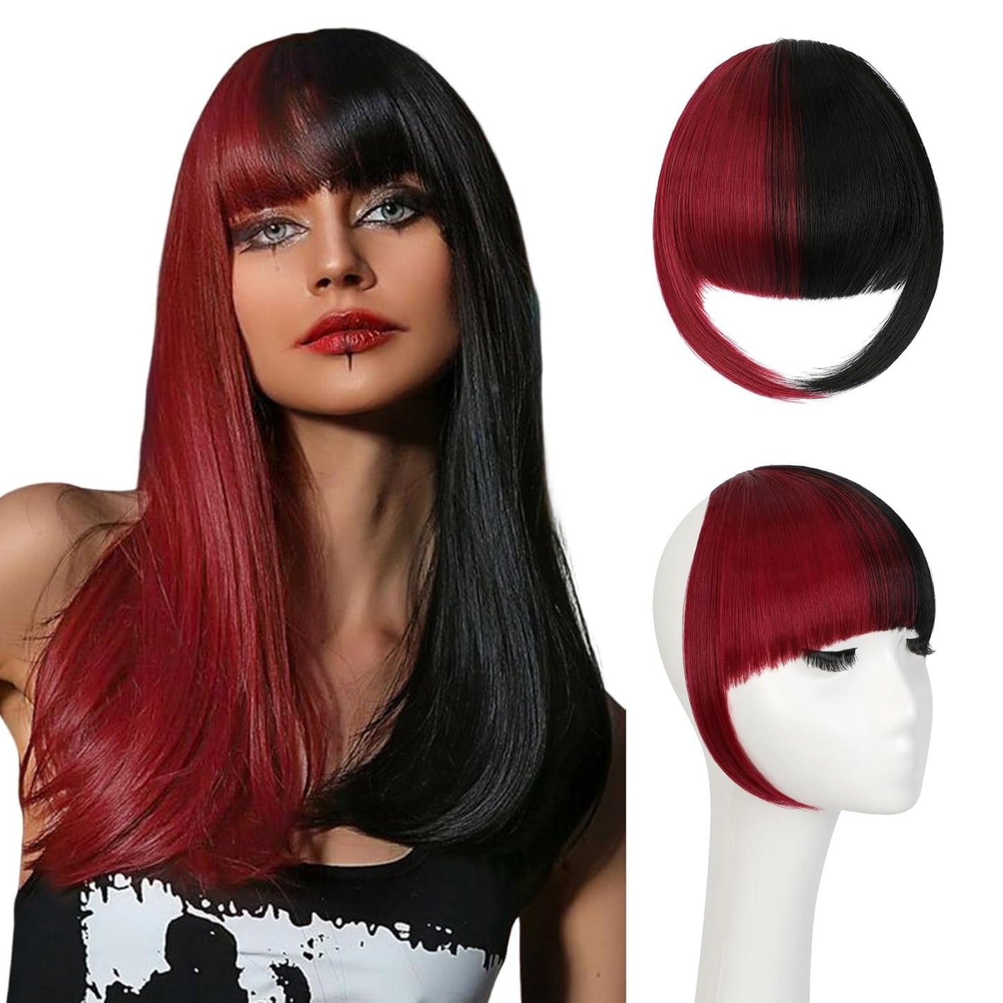 Bangs Hair Clip in Bangs, Fake Bangs Natrual Clip in Hair Extensions, Easy to Use Faux Bangs Clip on Bangs, French Bangs Fringe with Temples Hairpieces Curved Bangs for Cosplay