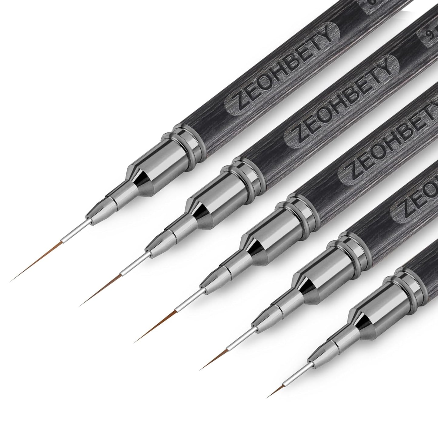 Wooden Nail Art Brushes, 5Pcs Nail Art Liner Brushes, Painting Art Design Brush Set Nail Dotting Drawing Tool for Long Lines, Thin Details, Fine Drawing Sizes 6/9/12/15/18mm, Grey
