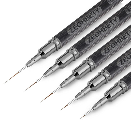 Wooden Nail Art Brushes, 5Pcs Nail Art Liner Brushes, Painting Art Design Brush Set Nail Dotting Drawing Tool for Long Lines, Thin Details, Fine Drawing Sizes 6/9/12/15/18mm, Grey