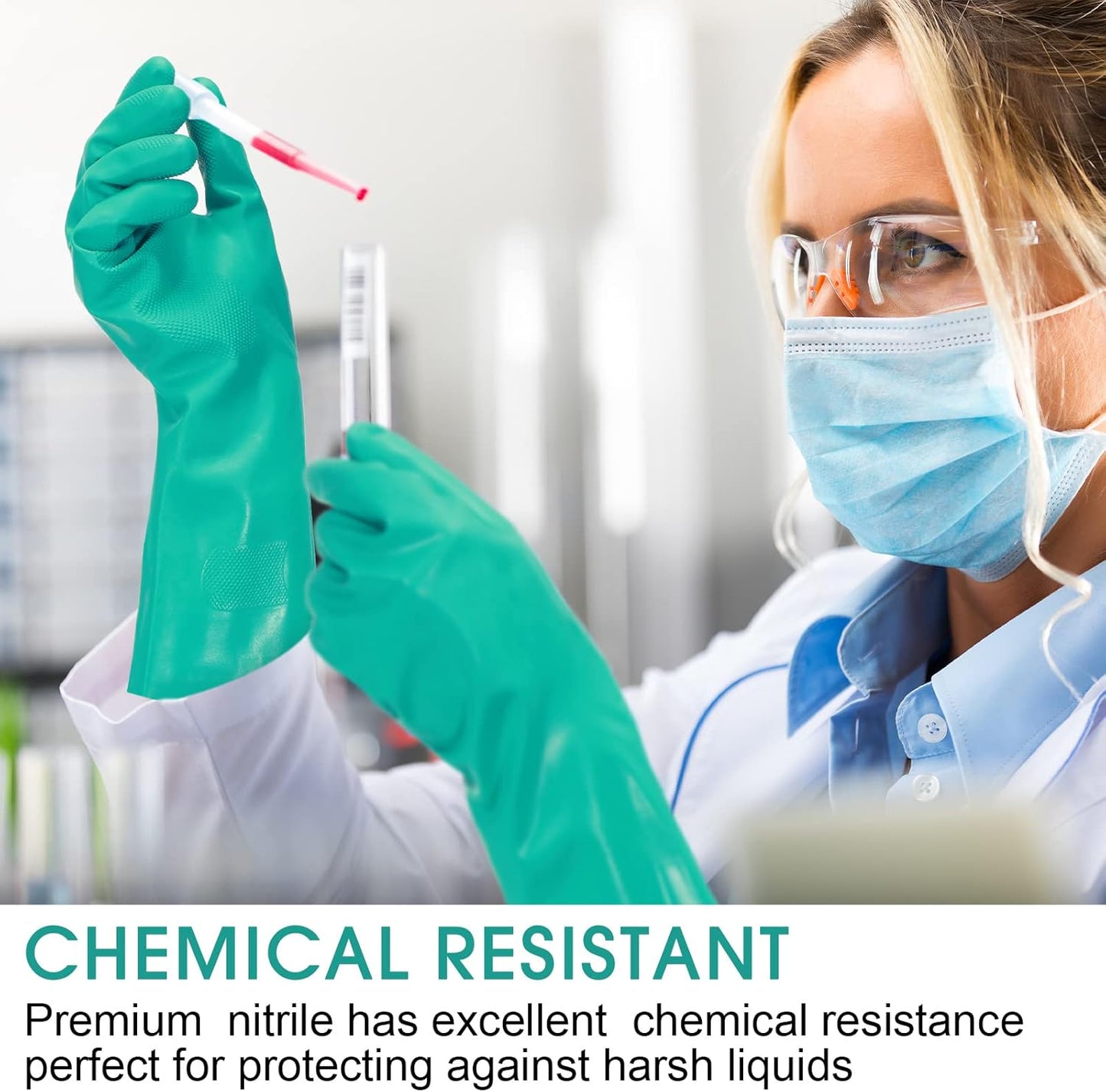 10 Pairs Chemical Resistant Gloves Heavy Duty Thick Nitrile Gloves Bulk for Cleaning, Resist Household Acid, Alkali and Oil (Small)