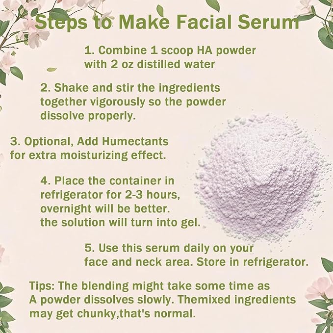 Hyaluronic Acid Powder for Skin Care - Low Molecular Weight, Cosmetic Grade, Water-Soluble Moisturizing Ingredient for DIY Facial Serum & Skincare