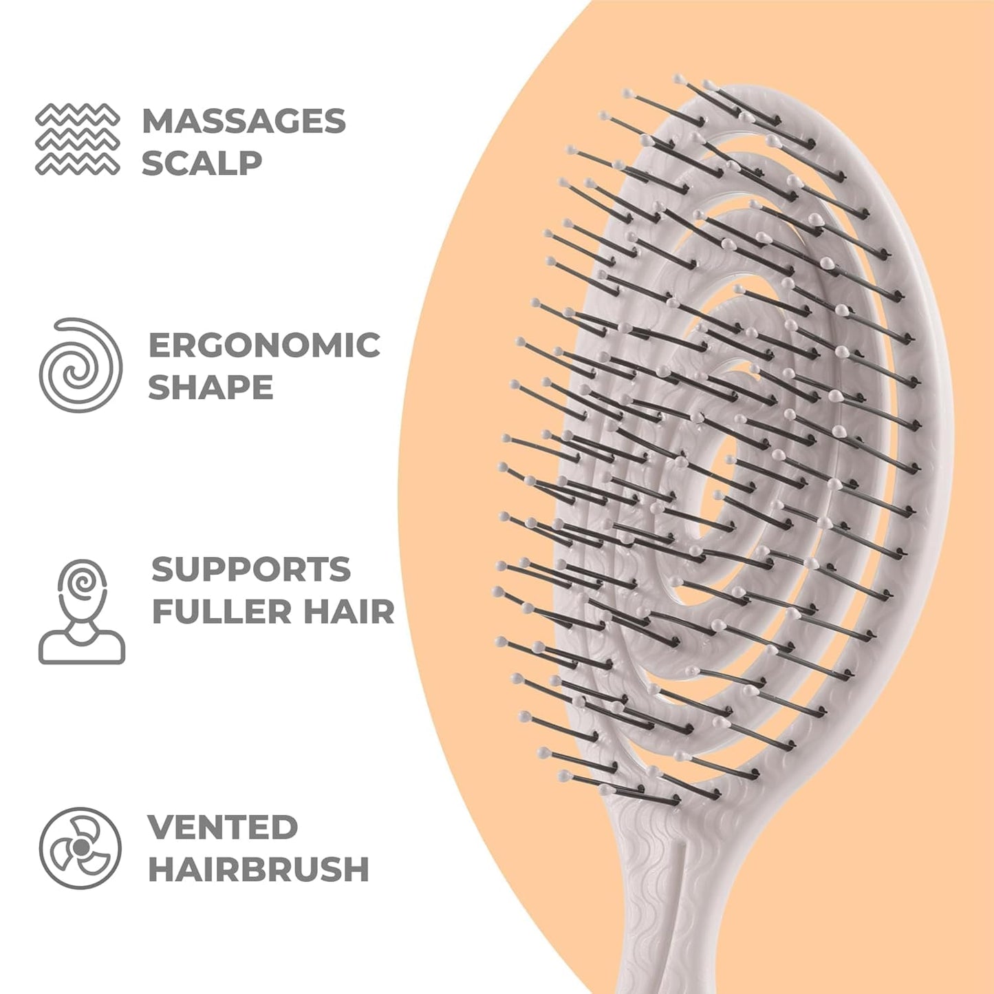 Ninabella Mini Spiral Brush - Hair Brush Detangler for Women - Pro Shower for Curly or Thick Hair - Small Travel Detangling Vent Hairbrushes -Light Grey
