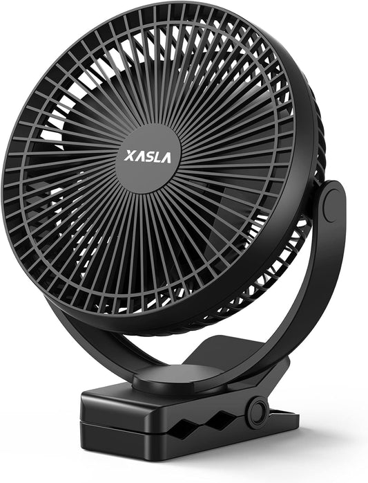 xasla 10000mAh Portable Clip on Fan, 8 inch Rechargeable Battery Operated, 24 Hours Work Time, Quiet USB 4 Speeds Personal, Ideal for Outdoor Camping Golf Cart Home Office Black