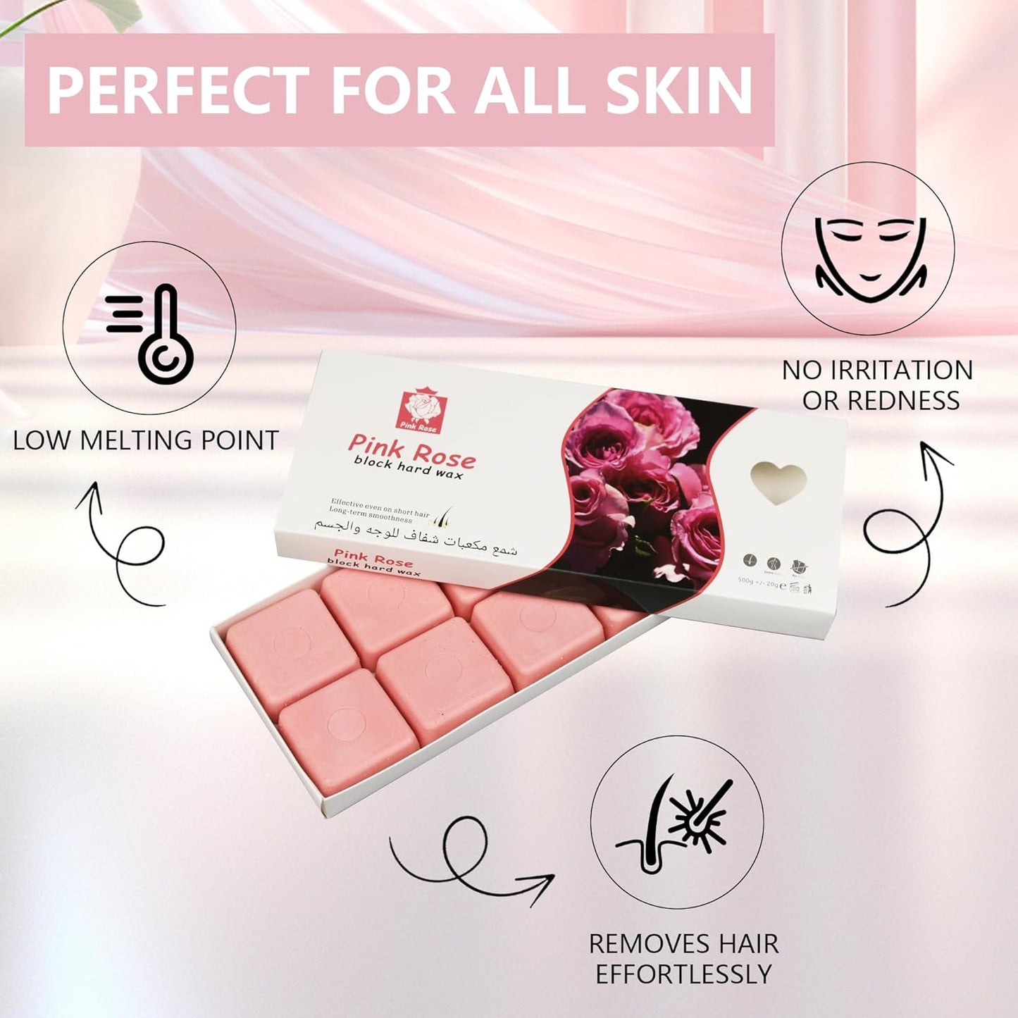 Hard Wax, 1lb Wax Blocks for Hair Removal Sensitive Skin with Rose Formula, Perfect for Full Body, Facial, Brazilian Bikini, and Legs at Home Wax Refill for Women Men