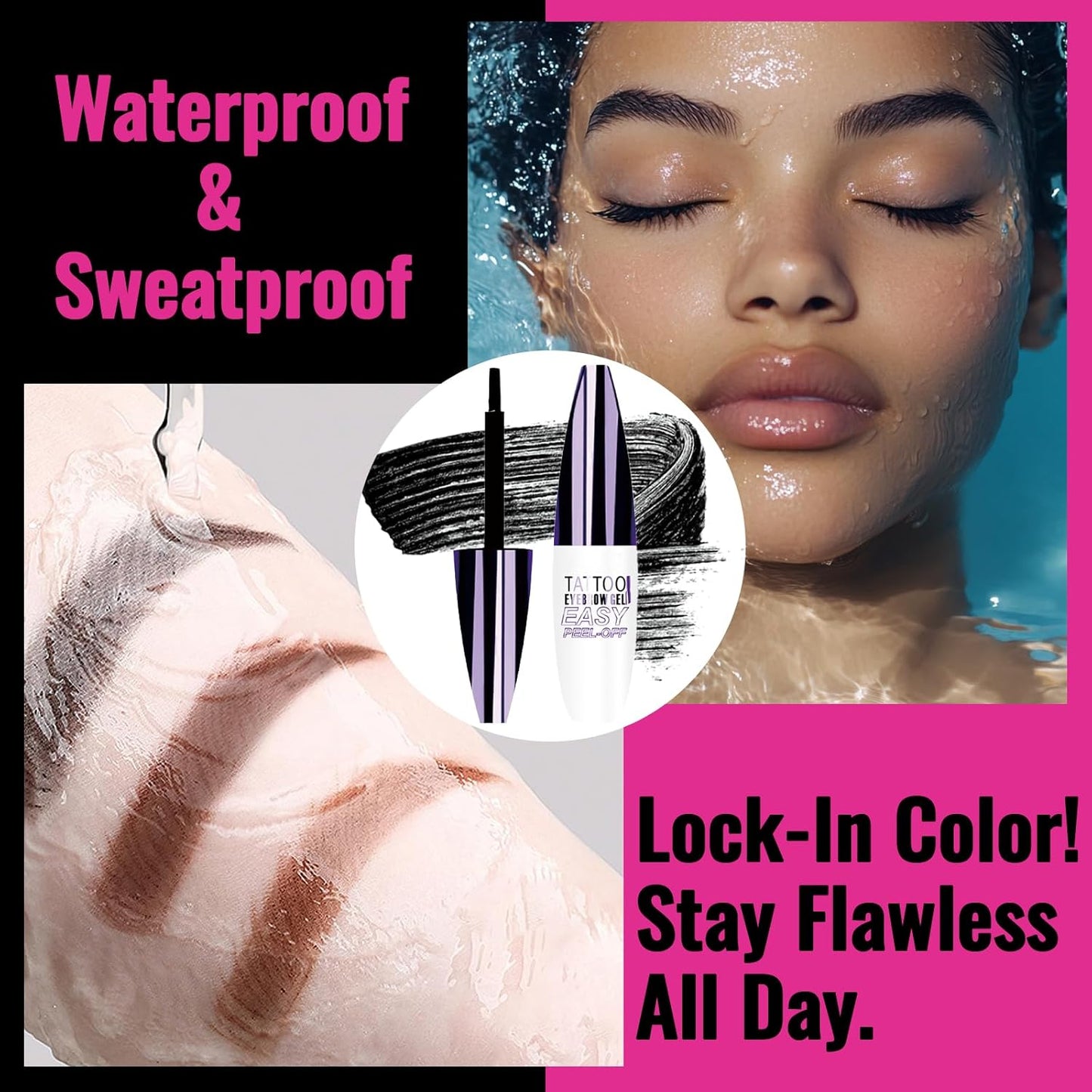 Easy Peel Off Eyebrow Gel, Tattoo Eyebrow Gel Easy Peel Off, Waterproof & Transfer-Proof Lasts Up to 3 Days Brow Color for Women, Create Fuller & Defined Looking Brows At-Home (02# Light Brown)