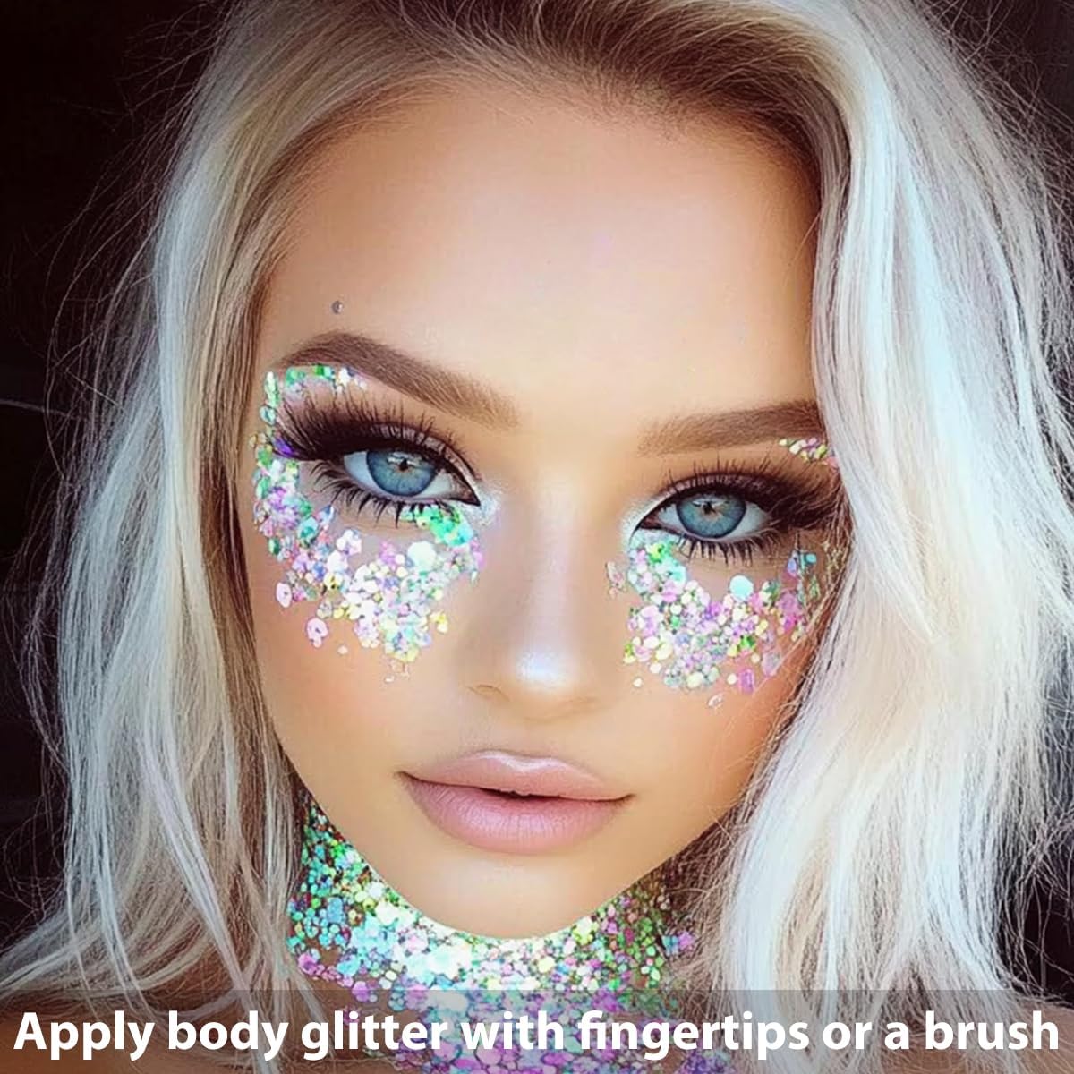 Mysense Rainbow Body Glitter Stick,Face Hair Glitter Christmas Makeup,Sparkling Mermaid Sequins Chunky Glitter Face Paint,Singer Concert Outfit Festival Rave Accessories for Women and Kids