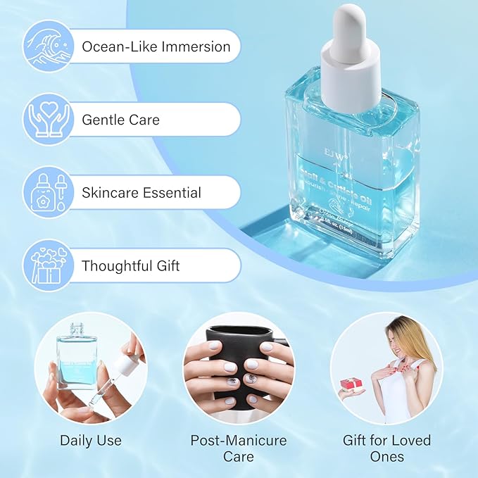 EJW Dual Layer Cuticle Oil for Nails - Nourishes & Repairs Dry, Damaged Cuticles, Strengthens Nails, Reduces Hangnails & Hand Lines, Fast-Absorbing Natural Formula, Ocean Breeze Scent, 0.5 fl. oz