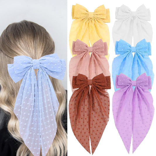 3 PCS Large Velvet Hair Bows, Oversized Long Tail Bows with Aliigator Clips, Coquette Hair Accessories for Women and Girls (Red-Lavender-Pink-Yellow-Blue-White)