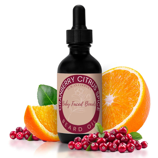 Tuscan Cooper's Baby Faced Beards Oil for Men - All Natural, Hydrating, Nourishing, Beard Softener and Conditioner Coconut, Jojoba, and Sweet Almond Moisture - Cranberry Citrus Spice