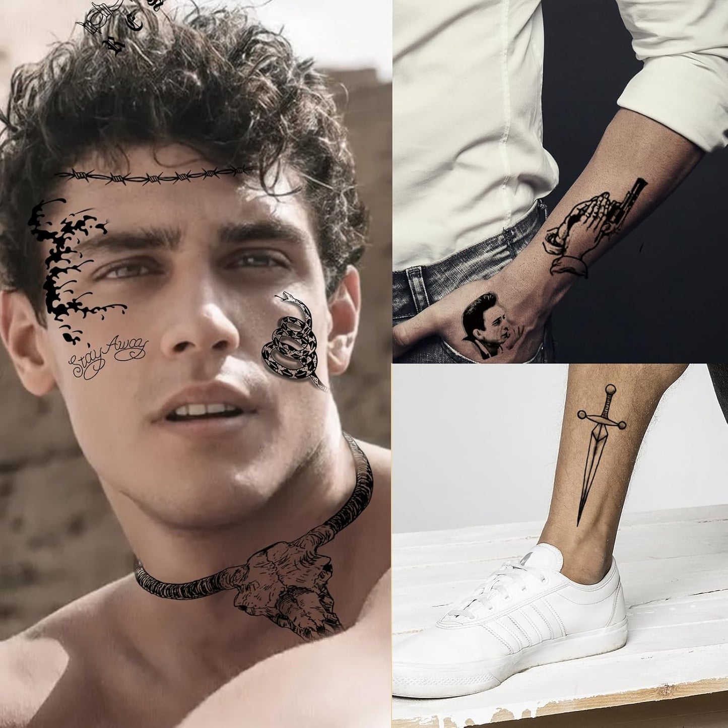 12 Sheets Halloween Face Temporary Tattoos Set, Cosplay Rapper Inspired Temporary Tattoos Tattoos, Halloween Costume Accessories and Parties for Women and Men