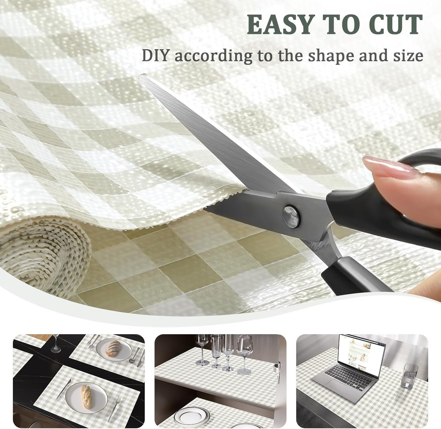 Shelf Liner for Kitchen Cabinets 18" x 120" Non-Adhesive Non-Slip Drawer Liners for Dresser, Waterproof Washable Paper, Durable Protector Mat for Pantry Shelves Cupboards, Green Plaid