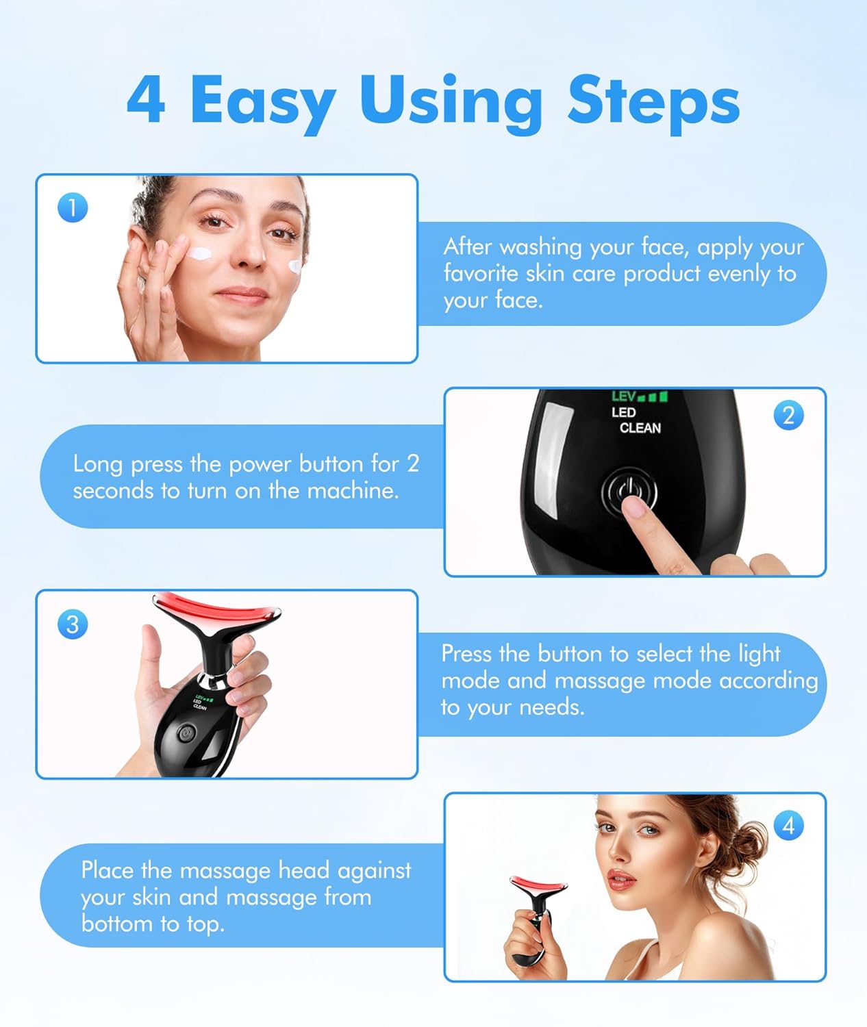 Red-Light-Therapy-for-Face-and-Neck, 7 Color Face Massager Tool for Wrinkles, Double Chin, Vibrating Facial Massager with Thermals for Skin Care, Glossy Black