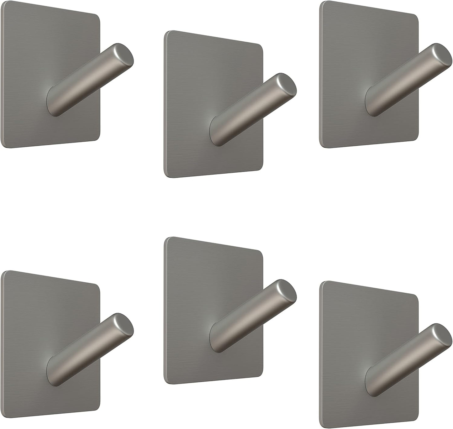 Brushed Nickel Self Adhesive Towel Hooks for Bathroom Wall Door Mounted - SUS304 Stainless Steel Strong Strips Stick on 3M Wall Hooks for Hanging Coat, Hat, Bag, Key, Jacket – 6 Pack