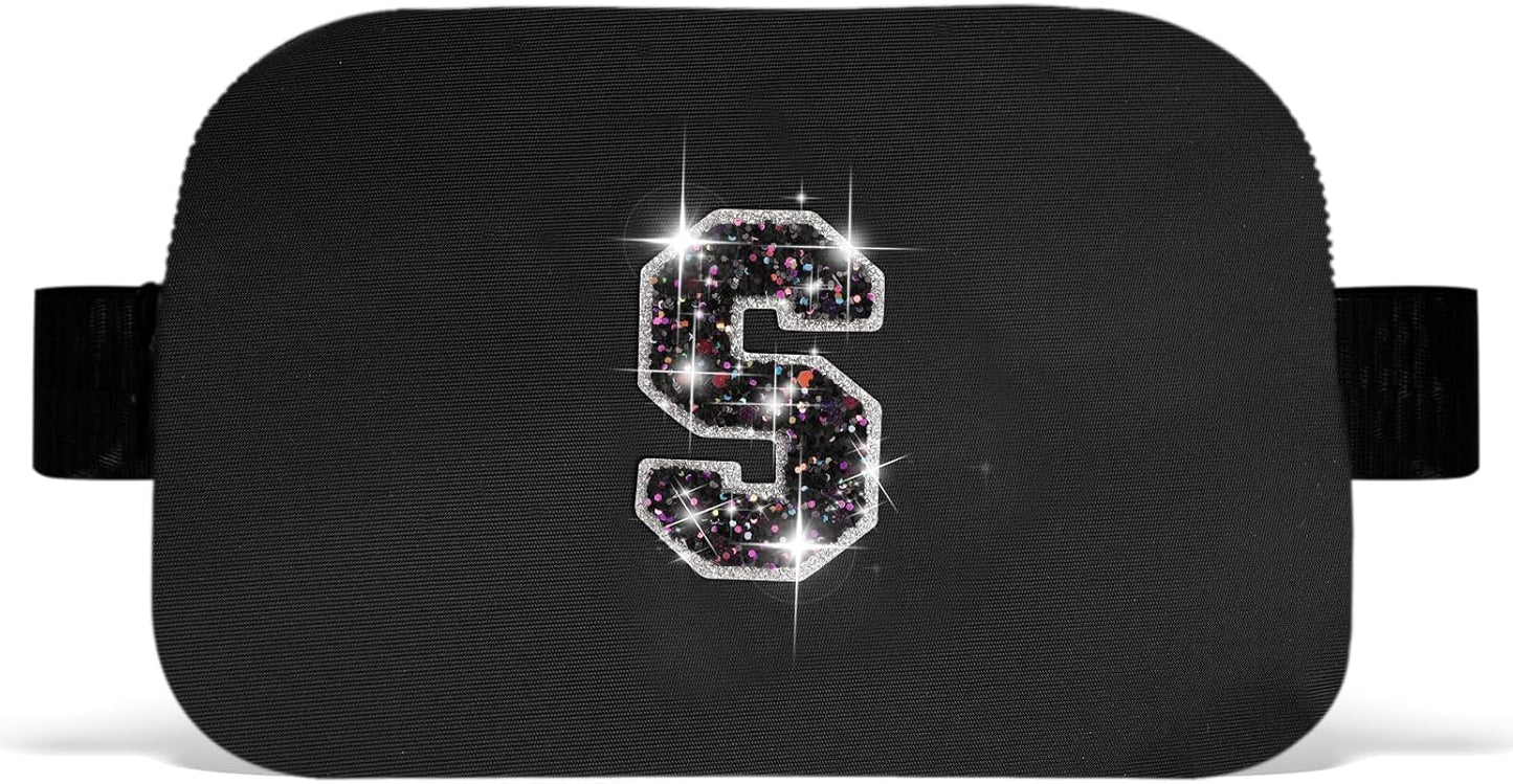 Gifts for Girls Teens Kids - Birthday Gifts for Daughter Sister, Essentials for Her, Travel Essentials, Cute Teen Trendy Stuff Waist Packs Belt Bag Crossbody Bag | Black, Initial S