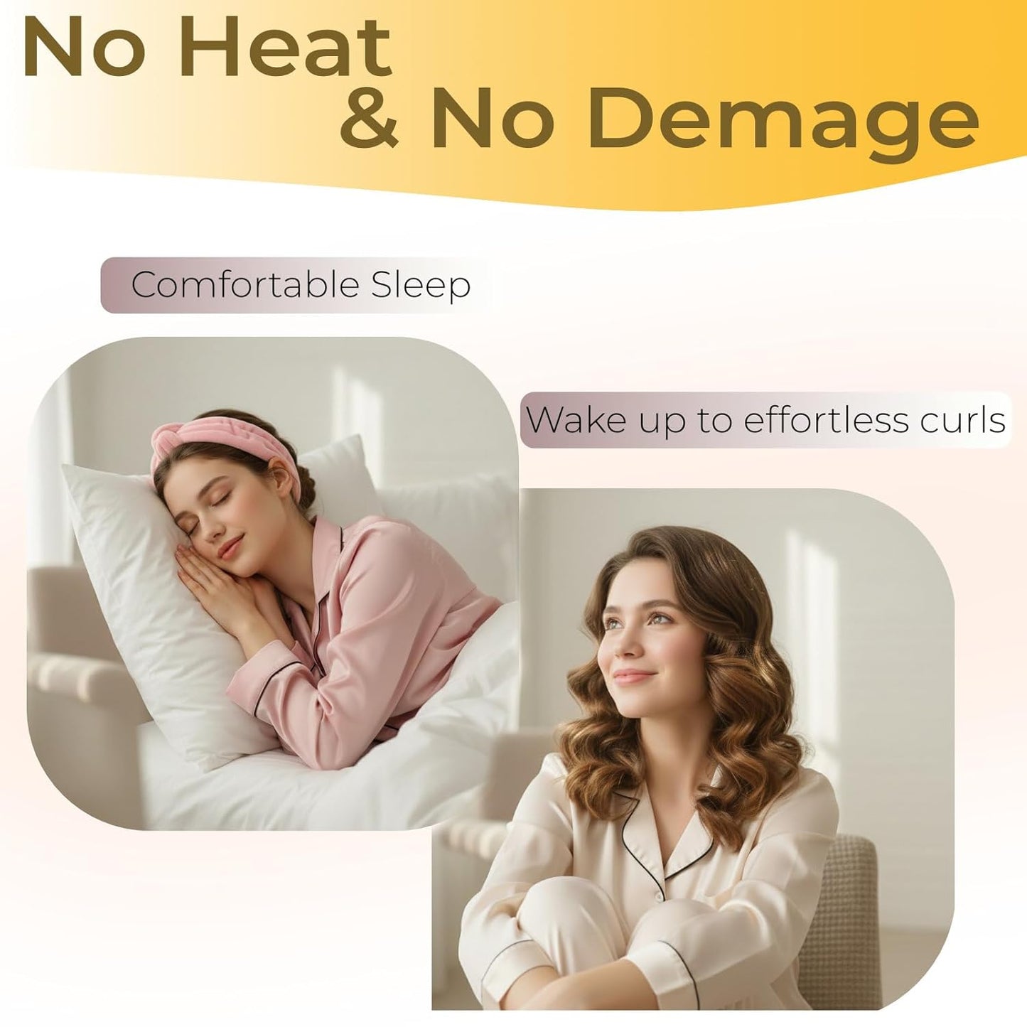 Heatless Hair Curlers to Sleep in - Heatless Curls Overnight, Heatless Hair Curlers for Long Hair, No Heat Curling Headband for Overnight Curls,Brown