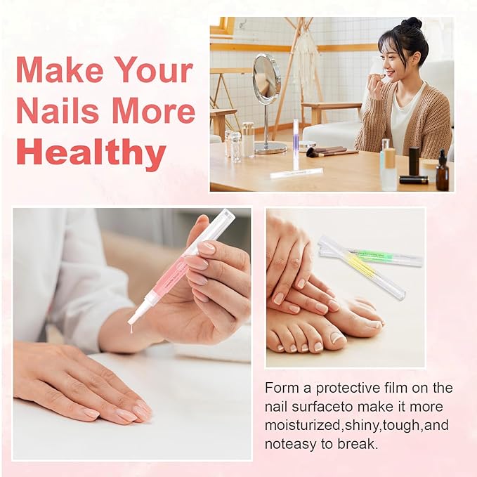 Meschett 3PCS Nail Cuticle Oil Pens with Nail File, Cuticle Oil for Nails from Natural, Nail Oil Cuticle for Cracked and Dry Nail(Orange & Strawberry & Aloe Flavor)