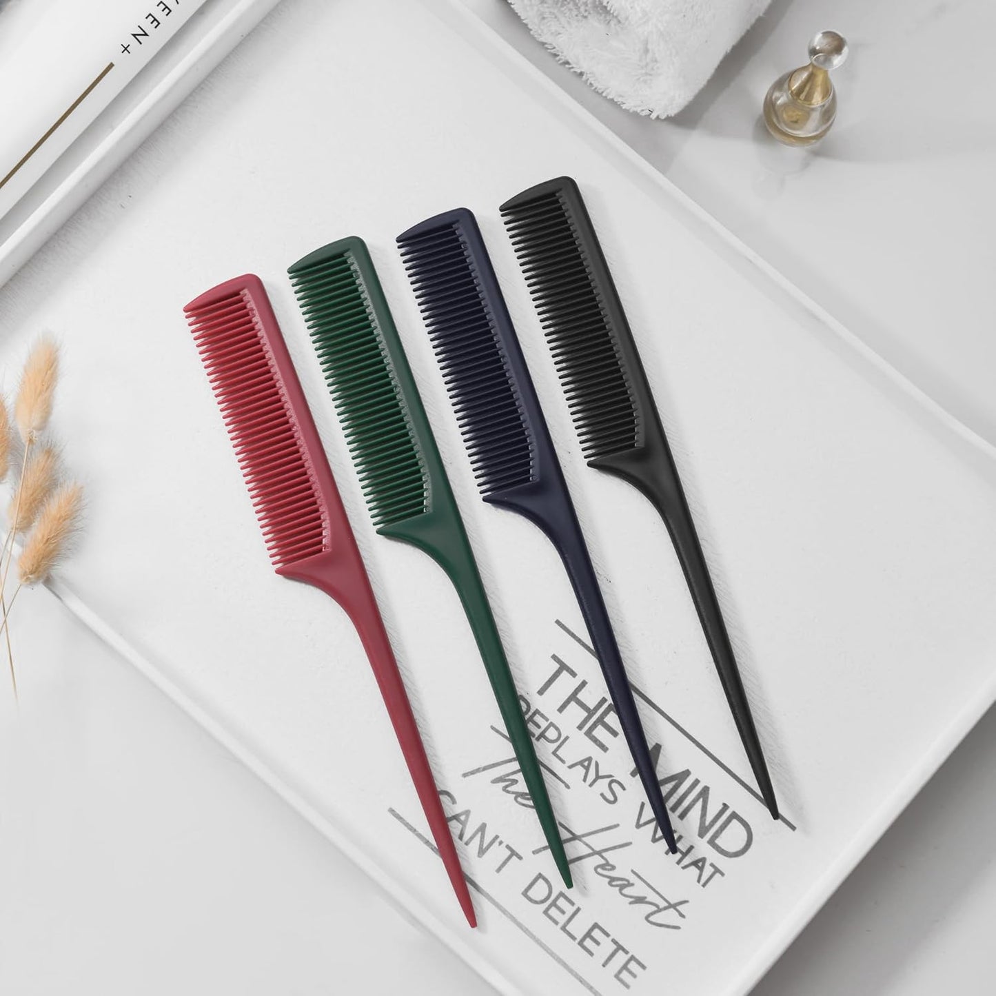 4 Pcs Rattail Combs for Women -Fine Tooth Styling Comb with Ergonomic Handle, Anti-Static Heat-Resistant Professional Hair Parting Tools for Smooth Detangling, Updos & Salon-Perfect Hairstyles.