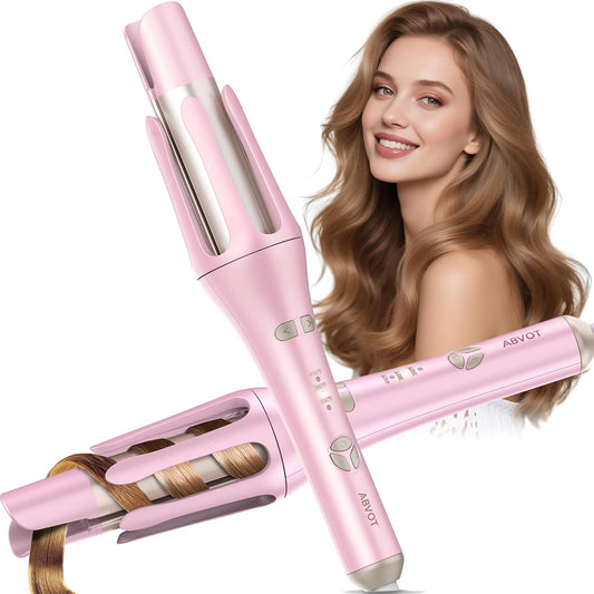 Automatic Rotating Curling Iron, ABVOT HC04 Pro Long Barrel Hair Curlers for Long Hair, Anti-Scald, Anti-Tangle, Ionic Ceramic Travel Dual Voltage 1 1/2 inch Curling Wand for Shiny & Effortless Curls