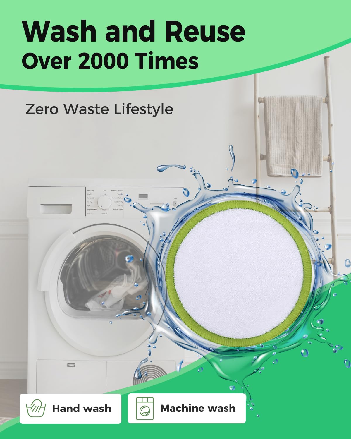 ProCIV Reusable Makeup Remover Pads - 20 Packs Washable Organic Bamboo Reusable Cotton Rounds for All Skin Types & Toner with Laundry Bag, Zero Waste Soft Reusable Cotton Pads for Woman Gift (Green)