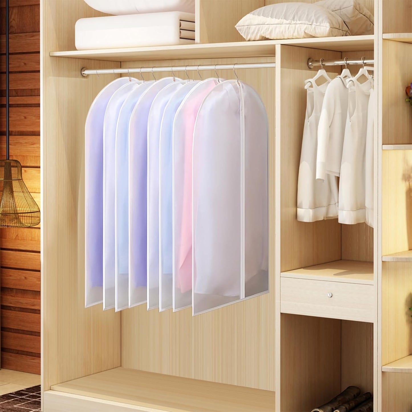 Kntiwiwo Garment Bag Suit Bags for Storage with Zipper 40 inches Clear Dust-Proof Clothes Cover Bag for Suit, Coat, Dress Closet Clothes Storage- Set of 20 [Upgraded Version]