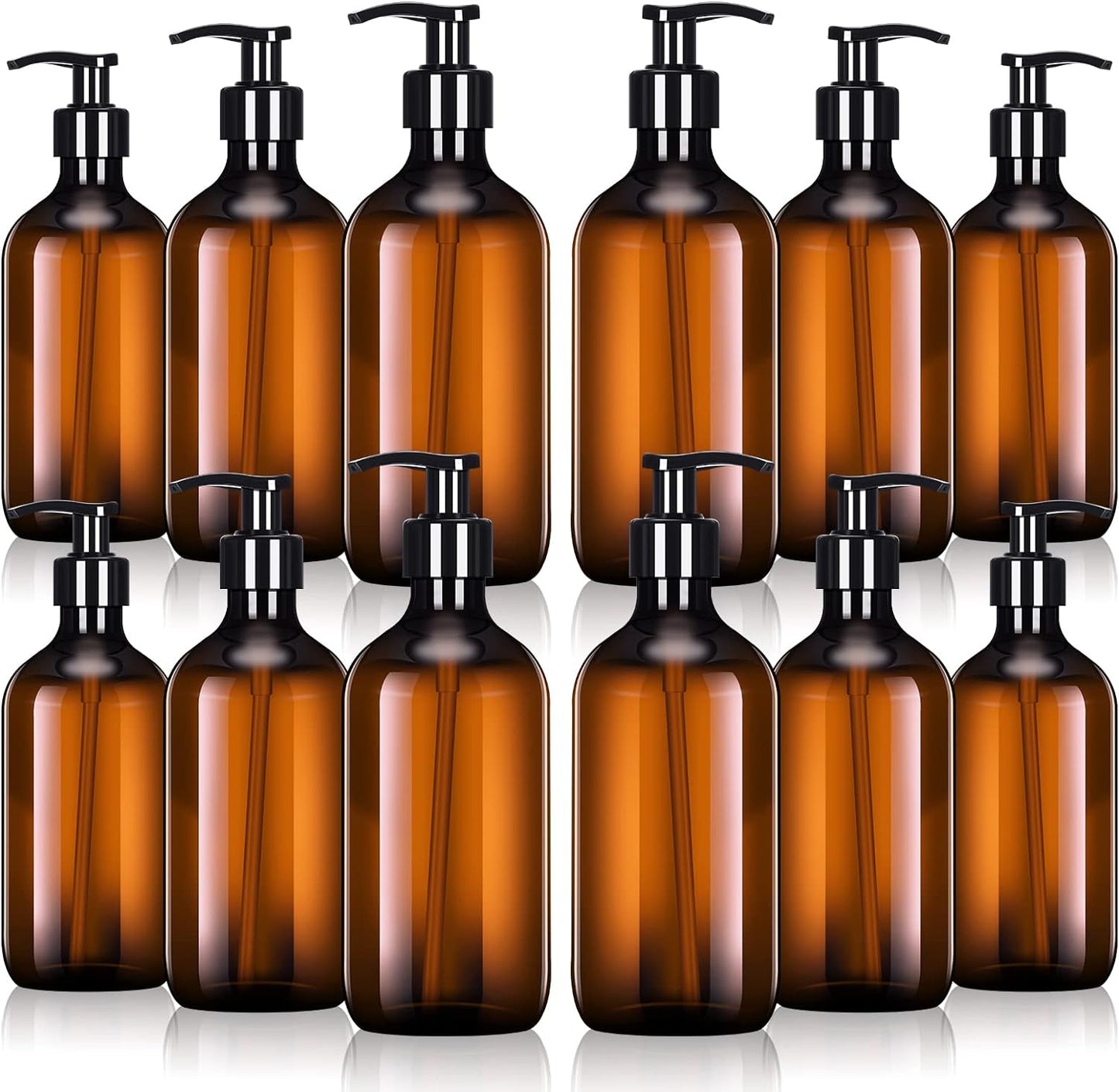 Tessco for you 12 Pack Amber Soap Dispenser Empty Plastic Pump Bottles Dispenser Refillable Shampoo for Hand Sanitizer Soap Cosmetic Lotion Body Wash Conditioner Bathroom Kitchen Travel (16.9 Oz)