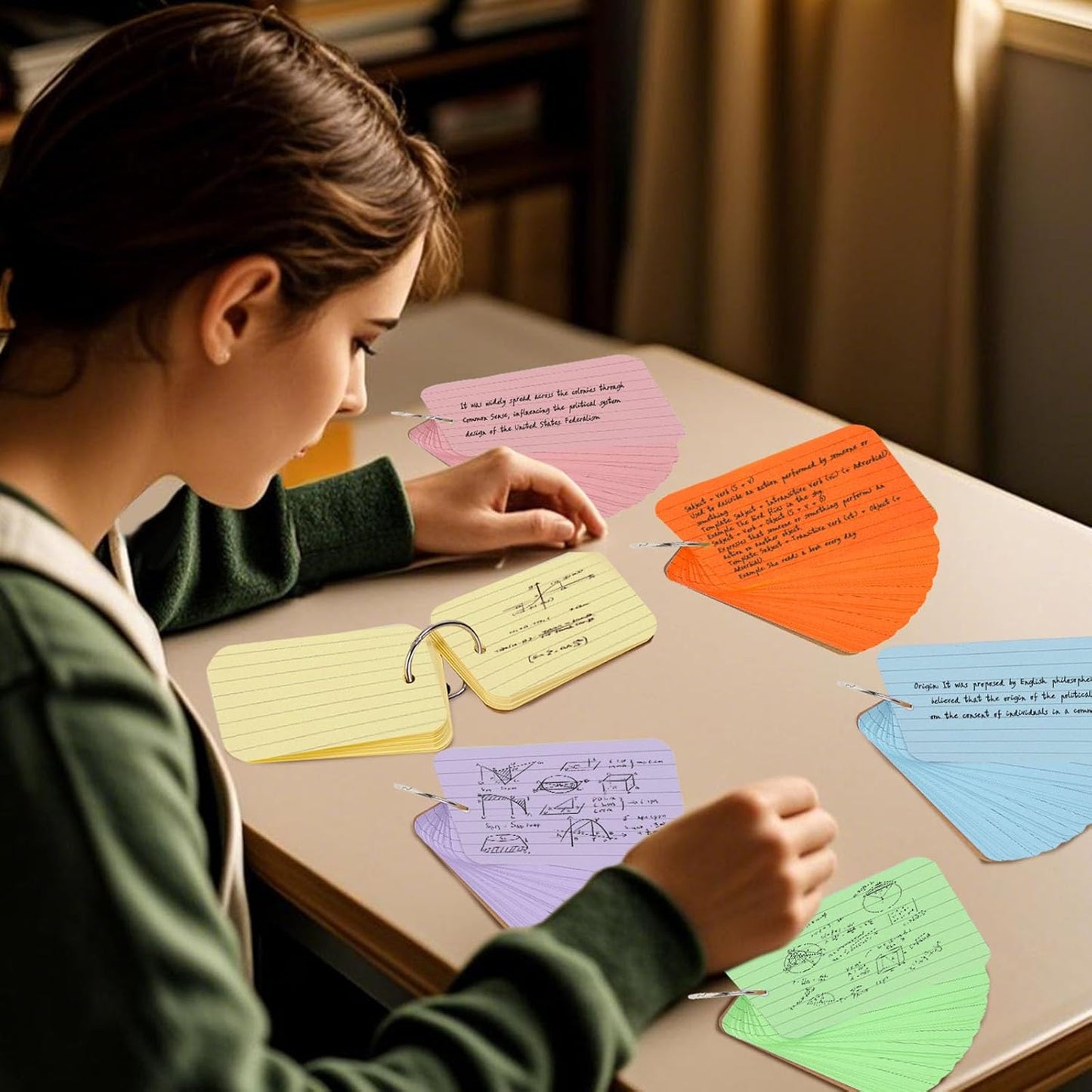 Koogel Index Cards 3x5 Inch with Ring, 300 Count, Colored Ruled Flash Cards for Studying, Heavyweight Lined Notecard for School Office Home Learning Memory Note Taking To Do List Supplies, 6 Colors