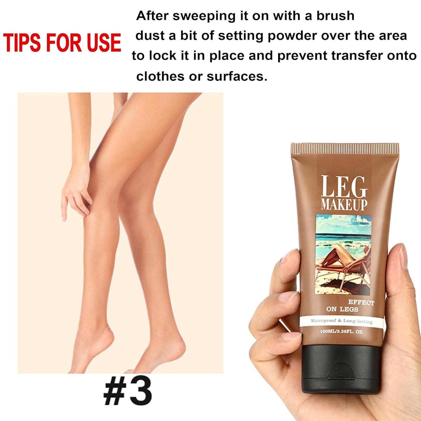Legs Makeup Waterproof with Brush - No Transfer Body Concealer for Varicose Veins Appearance, Tattoo & Scar Cover Up for All Skin Tones, Waterproof (Bronze)