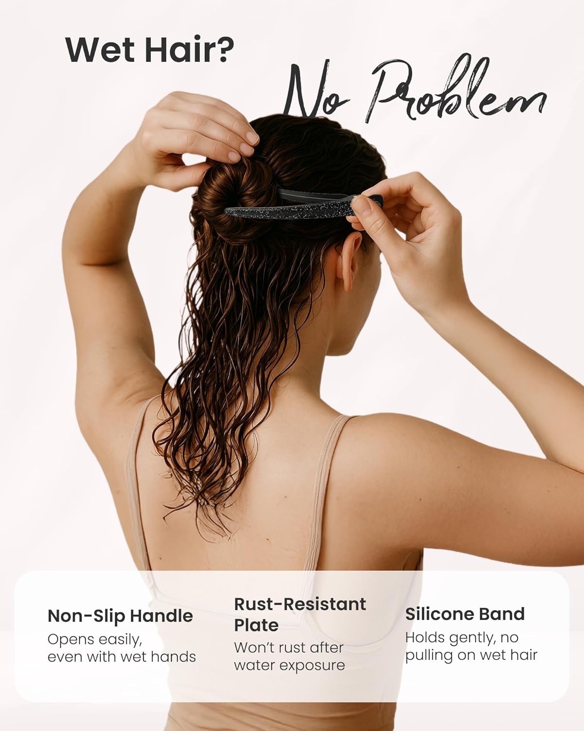 AIMIKE Extended Sectioning Hair Clips w/Built-in Silicone Band, 4.8" No-Crease Non-Slip Hair Styling Clips for Thick, Curly Hair –Blow Drying, Hair Rollers, Rust-Free – 6 Pack, Glitter Duckbill Clips